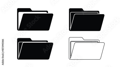 Simple folder icons in black and white representing file management