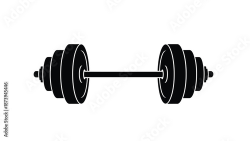A simple black and white illustration of a standard weightlifting barbell