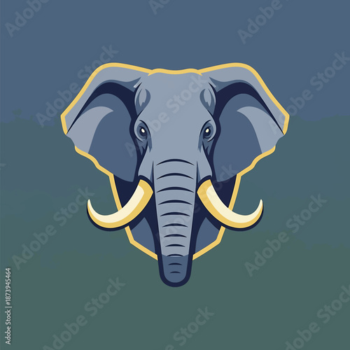Majestic Elephant Head Vector Illustration with Detailed Tusks.