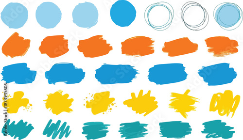 Colorful square and circle crayon text box set. Bright. grunge post brush, circles and rectangles. shapes. Banners, insignias, logos, icons, labels and badges collection