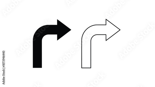 Two directional arrows one black and one white indicating turns