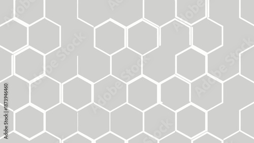 Abstract geometric background featuring a seamless pattern of light gray hexagonal tiles separated by thin white grout lines