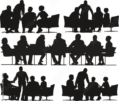 Vector illustration of a business person and woman sitting at a table for an office meeting or restaurant dinner figure pictogram