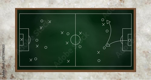 Animation of game plan on green board over grey background