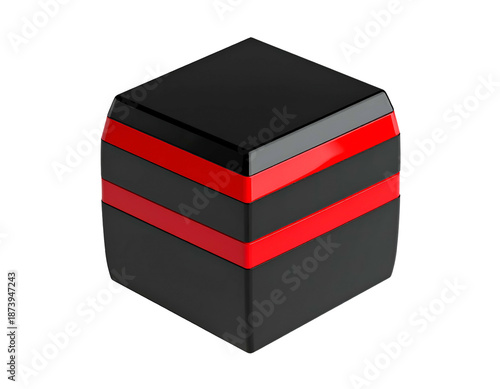 Wallpaper Mural A black, cubic object with red horizontal stripes against a black background Torontodigital.ca