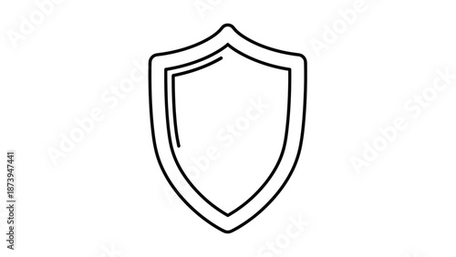 Simple black line art icon representing a classic medieval shield shape symbolizing protection defense and security against threats