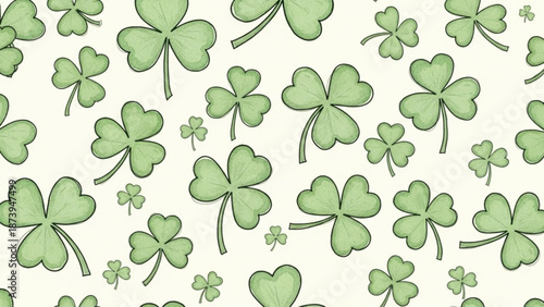 A seamless pattern of green clover leaves on a cream background for st patrick's day designs and irish themed projects with st patricks day and luck
