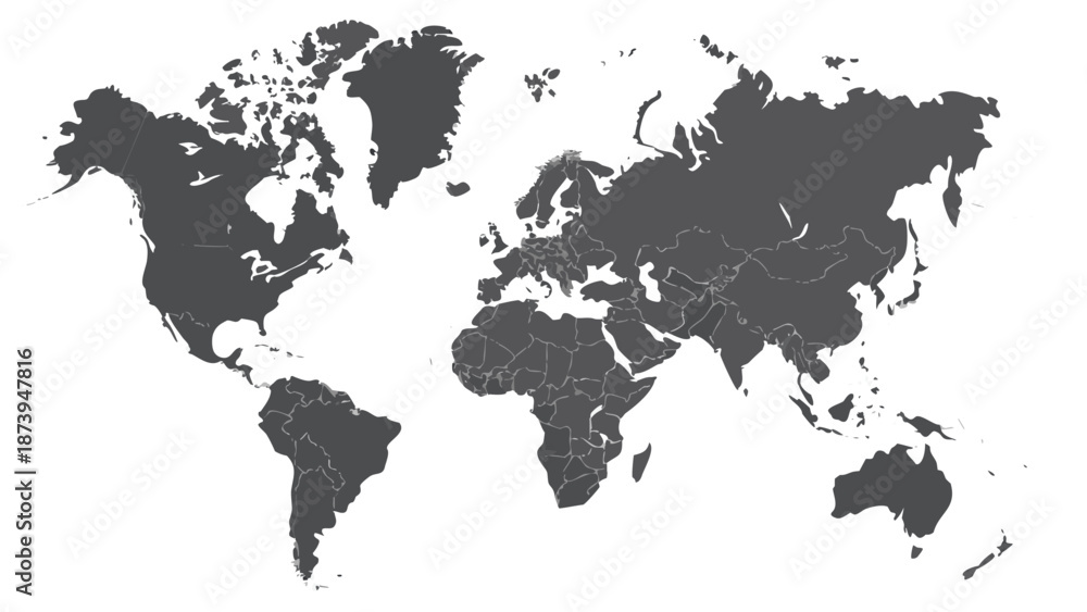 Naklejka premium Gray world map on white background global geography illustration continents and countries