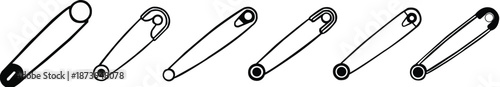 Safety pin icon set vector illustration on white background stock vector safety pins,  black isolated on a white background, essential tools for sewing, crafting, and fastening 