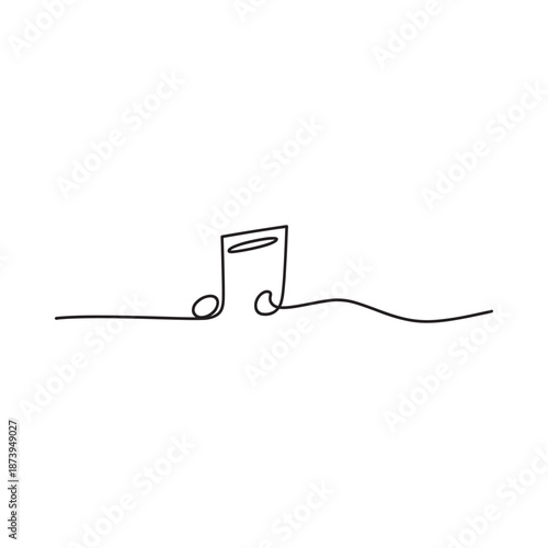 Simple one line drawing of a musical note on a white background