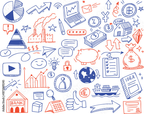 Business Doodle Hand Drawn Illustration Set