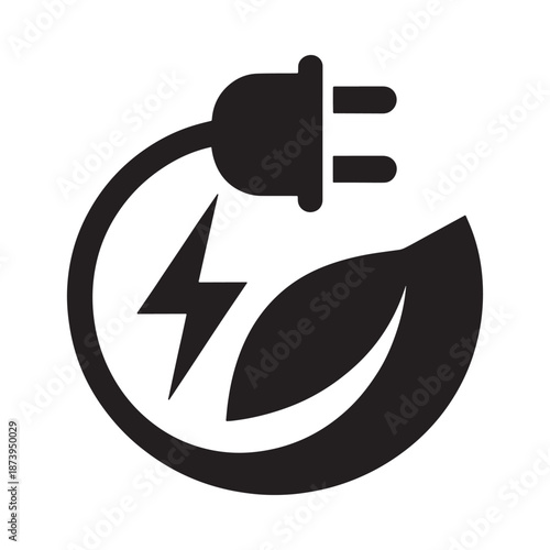 Green energy symbol electric plug with leaf and lightning bolt illustration