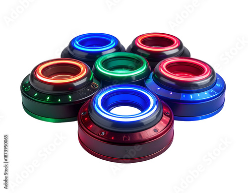 Wallpaper Mural Group of six colorful, illuminated circular objects arranged in a cluster Torontodigital.ca