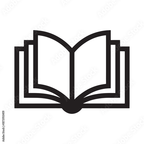 An open book icon depicted in a simple black and white line drawing style
