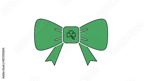 Green bow with shamrock design on white background for st patrick's day decoration or festive accessory with St Patrick s Day and irish and luck
