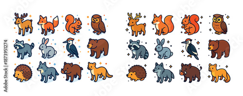 Cute animal illustrations featuring woodland creatures in cartoon style