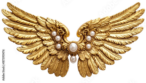 Wallpaper Mural Golden ornamental wings, featuring feathers and pearl accents Torontodigital.ca