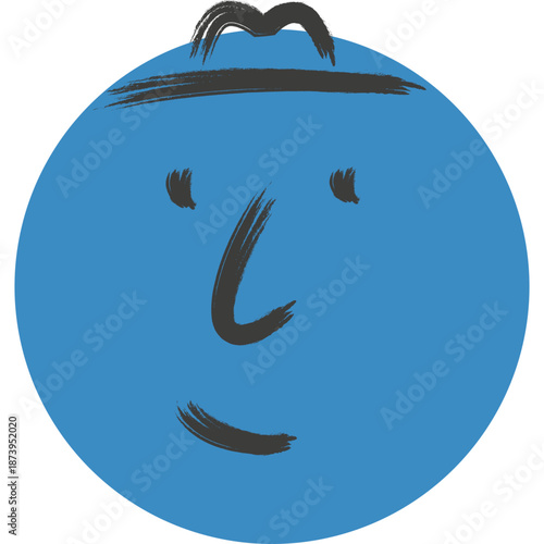 Simple Blue Face with Hat Illustration
