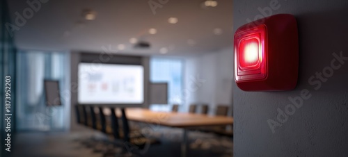 The Red Emergency Alarm Mounted on Wall of Corporate Conference Room © Studio Nova