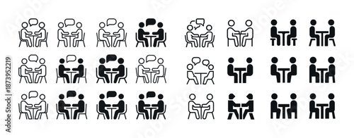 Icon set of diverse people in discussion and collaboration