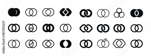 Collection of interlocking geometric shapes and minimalist abstract symbols