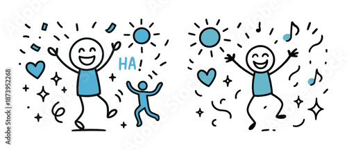 Joyful cartoon characters celebrating with music and dance