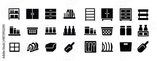 Kitchen storage and organization icons: efficient space management