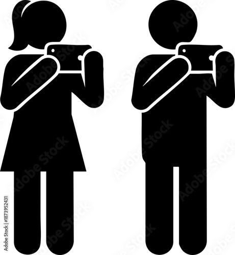 Person Taking Photo Using Smartphone Icon – Mobile Photography, Camera App, Social Media, and Content Creator Illustration
