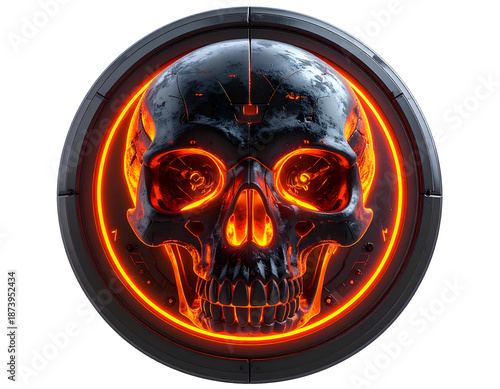Wallpaper Mural Glowing skull inside a metallic shield, dark with fiery accents Torontodigital.ca