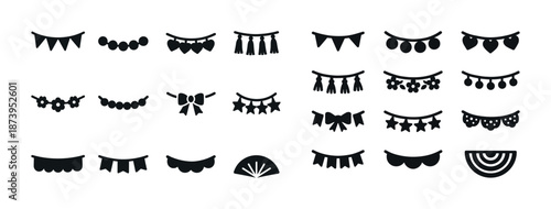 Various decorative bunting and garland silhouettes collection