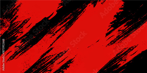 An abstract dark grunge background features a textured red paint splatter design with a dirty black wall pattern and artistic blood color splashes for a decorative old wallpaper illustration