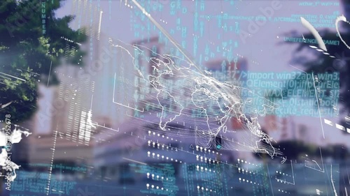 Animation of network of connections over businessmen at the airport