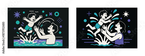 Father and mother playing with child at pool: fun family moments