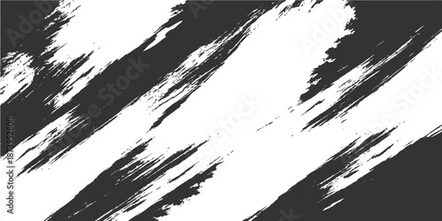 Abstract black and white grunge background featuring a dark vector frame with ink splash splatters and dirty paint brush stroke textures on a rough old paper design element