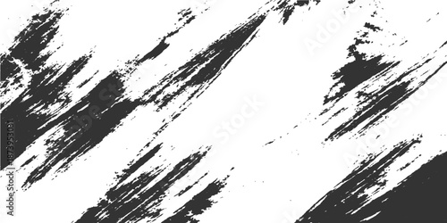 A dark vector design featuring an abstract grunge background with black ink splashes, splatters, and a dirty paint brush stroke texture forming a grungy border element