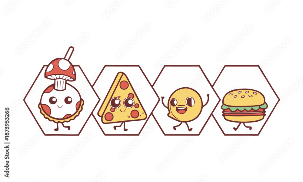Fototapeta premium Cute cartoon food characters collection vector illustration, easily editable.