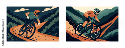 Young male cyclists on mountain trails: dynamic adventure and nature exploration