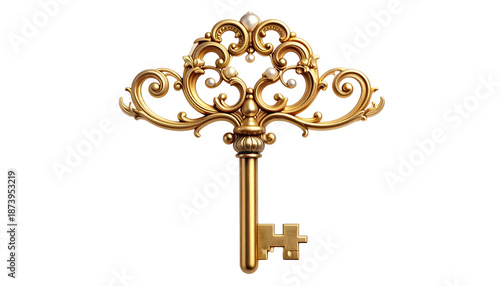Wallpaper Mural Ornate golden key with elaborate filigree and pearl accents on black Torontodigital.ca
