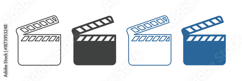 Video and film shooting icon set, camera, clapboard & film symbols for app, website, design element on transparent background 