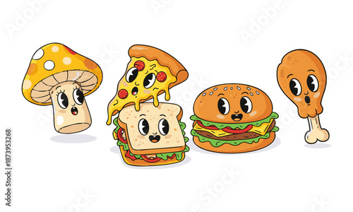 cute fast food characters cartoon vector illustration, easily editable.
