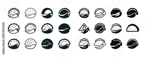 Set of taco and burrito icons in minimalist black and white design