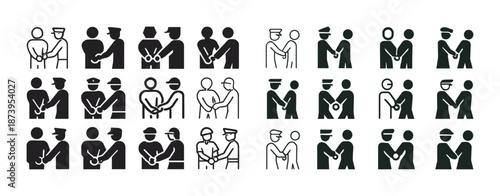 Diverse illustrations of arrest and law enforcement situations