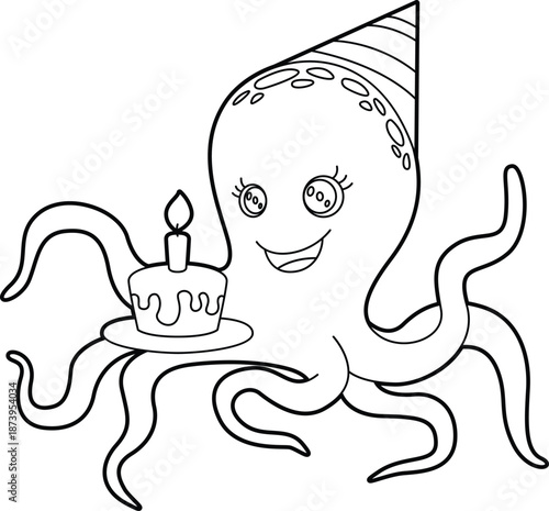 Octopus Birthday Cake Animal Vector Graphic Art Illustration