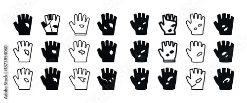 Black and white glove icon set with various hand gestures and patterns