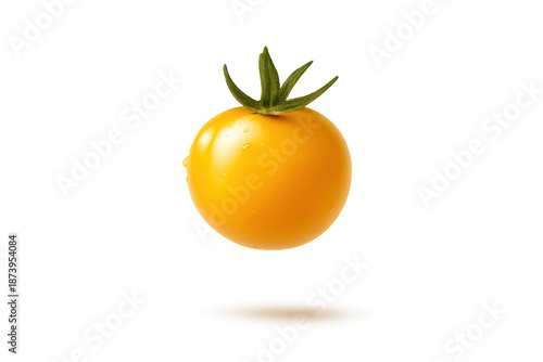 Ripe yellow tomato on transparent background - isolated close-up shot.