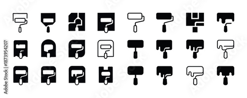 Set of diverse paint roller icons for painting and decorating projects
