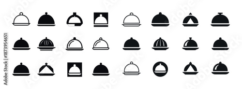 Collection of food tray icons in minimalist black and white design