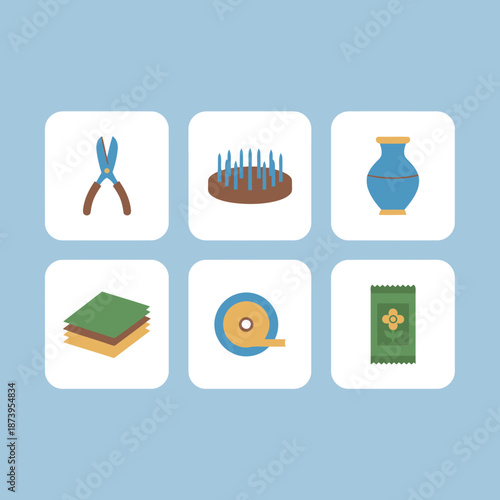 Traditional Japanese Ikebana flower arrangement tool set including sharp pruning shears kenzan pin frog ceramic vase floral tape and plant nutrient packet for florists