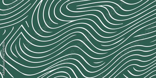 Abstract Wavy Lines Pattern on Green Background.