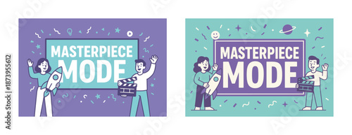 Creative masterpiece mode with diverse adults celebrating art and ideas